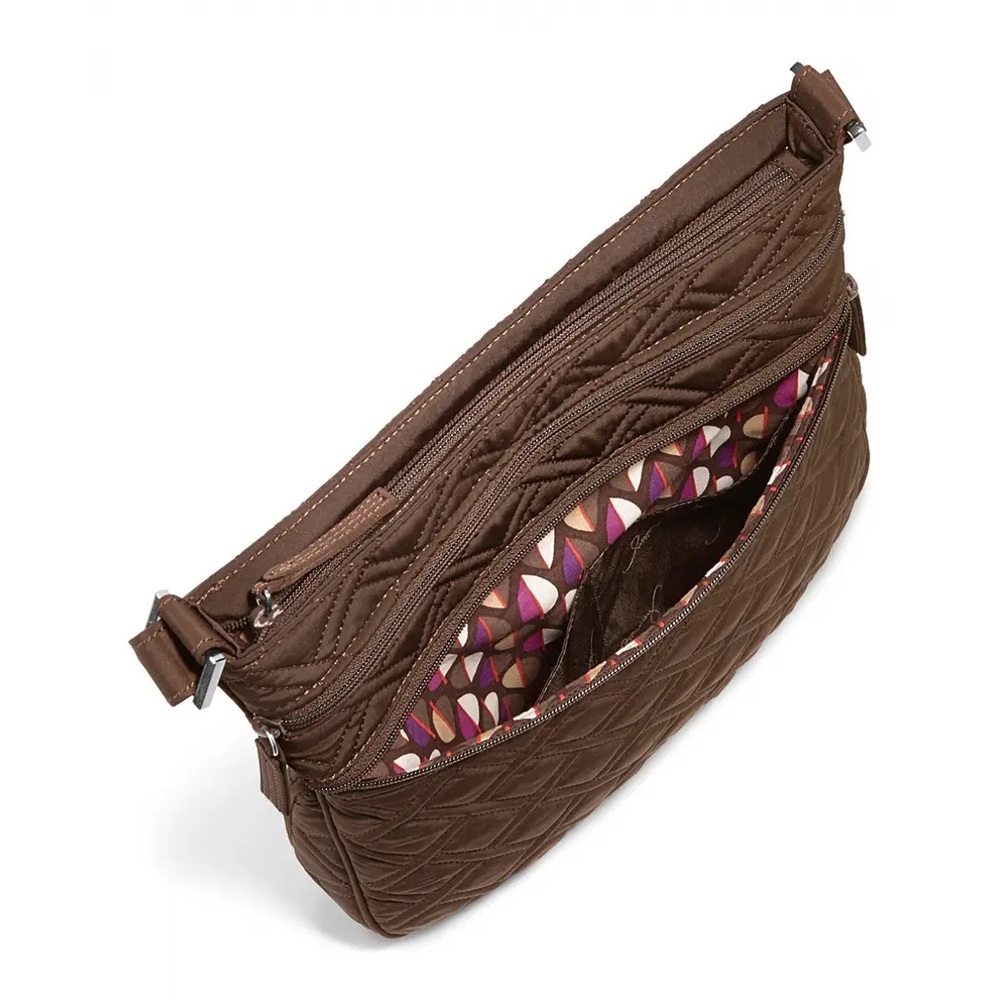 Vera Bradley Triple Zip Microfiber Quilted Espresso Crossbody - Picture 9 of 15